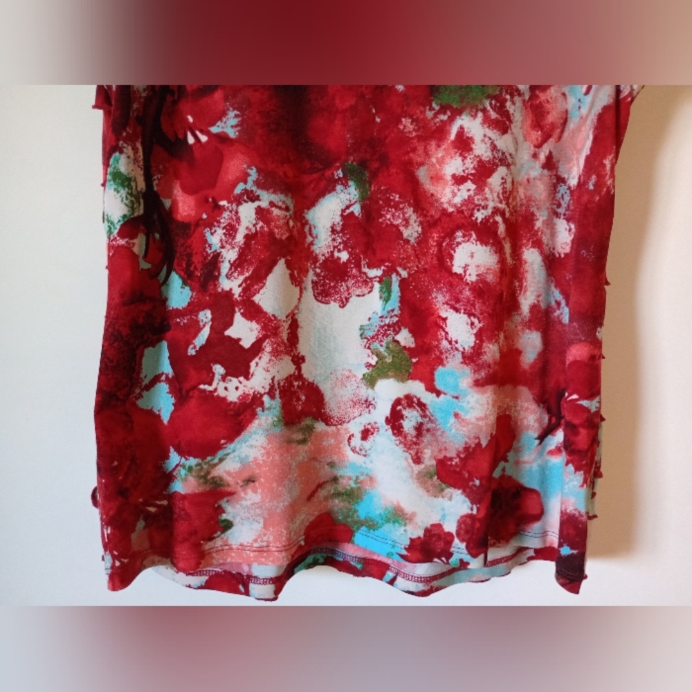 Red And Turquoise Abstract Pattern Sleeveless Blo… - image 7